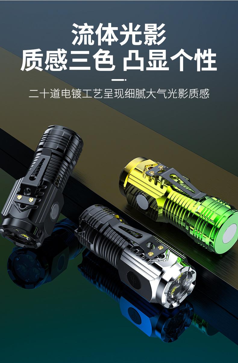 Product Introduction of Summer Cool Trendy New Power Torch Super Bright Outdoor Mini-Portable Long Shot Rechargeable Long Endurance Three-Eye Monster Flashlight 1