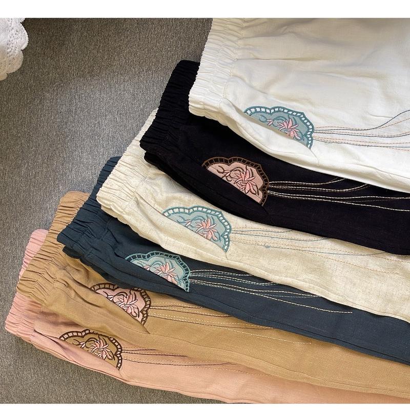 Quần linen 9 tấc thêu túi hoa sen ( Ms 18) Nữ Women 6