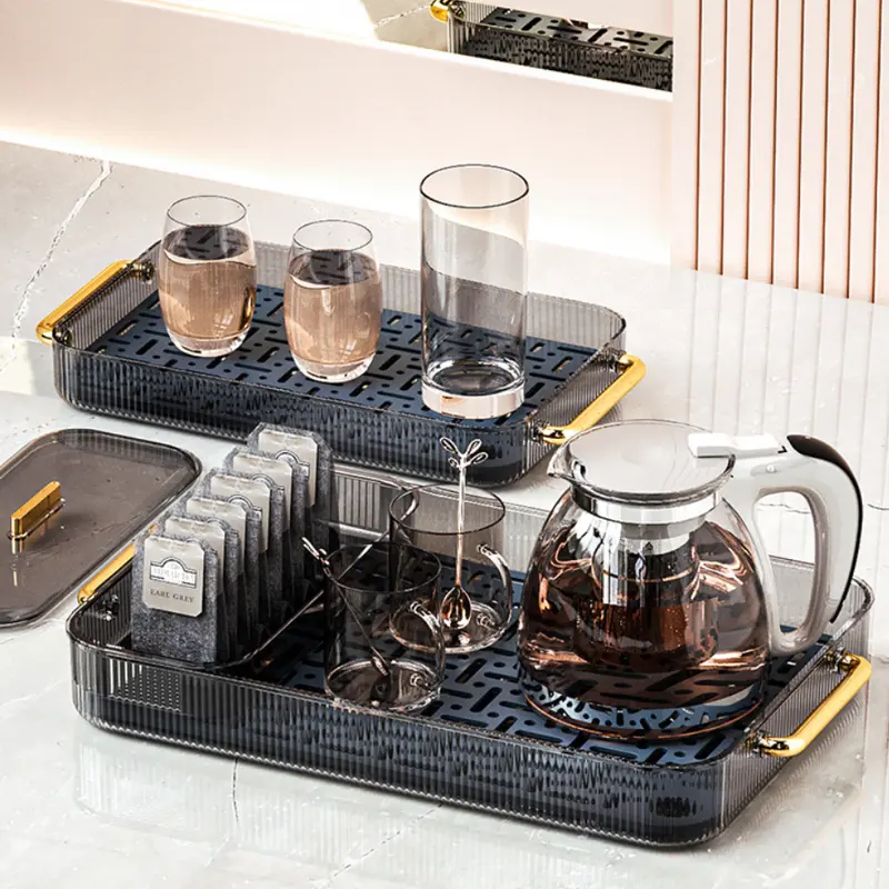 Khay trà, khay úp ly cốc trong suốt 2 lớp kèm hộp lưu trữ đựng trà, cafe đa năng chất liệu nhựa acrylic cứng cáp 5