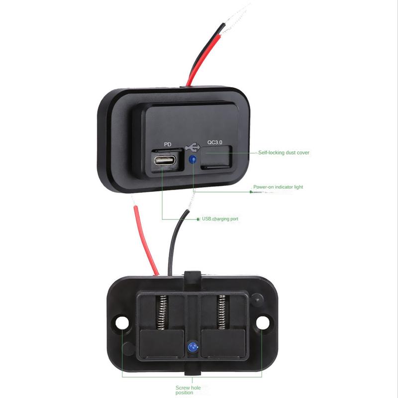 Overseas logistics and transportation,USB+PD Car Charger Socket 12V/24V USB Charging Splitter Outlet Power-Adapter for Motorcycle -Truck ATV Boat Car RV 7