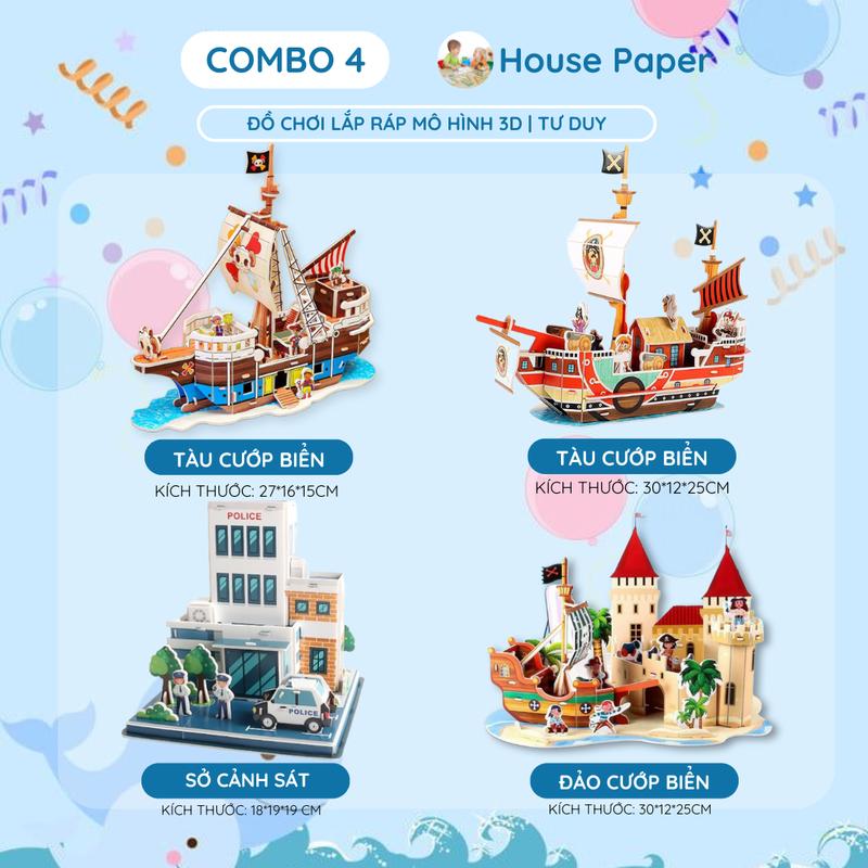 Combo 4 đồ chơi lắp ráp: Đảo Hải Tặc + Tàu Cướp Biển + Thuyền Cướp Biển + Sở Cảnh Sát - Đồ chơi lắp ráp mô hình 3D bằng xốp cỡ lớn Bộ Lắp Ráp Tháo Lắp