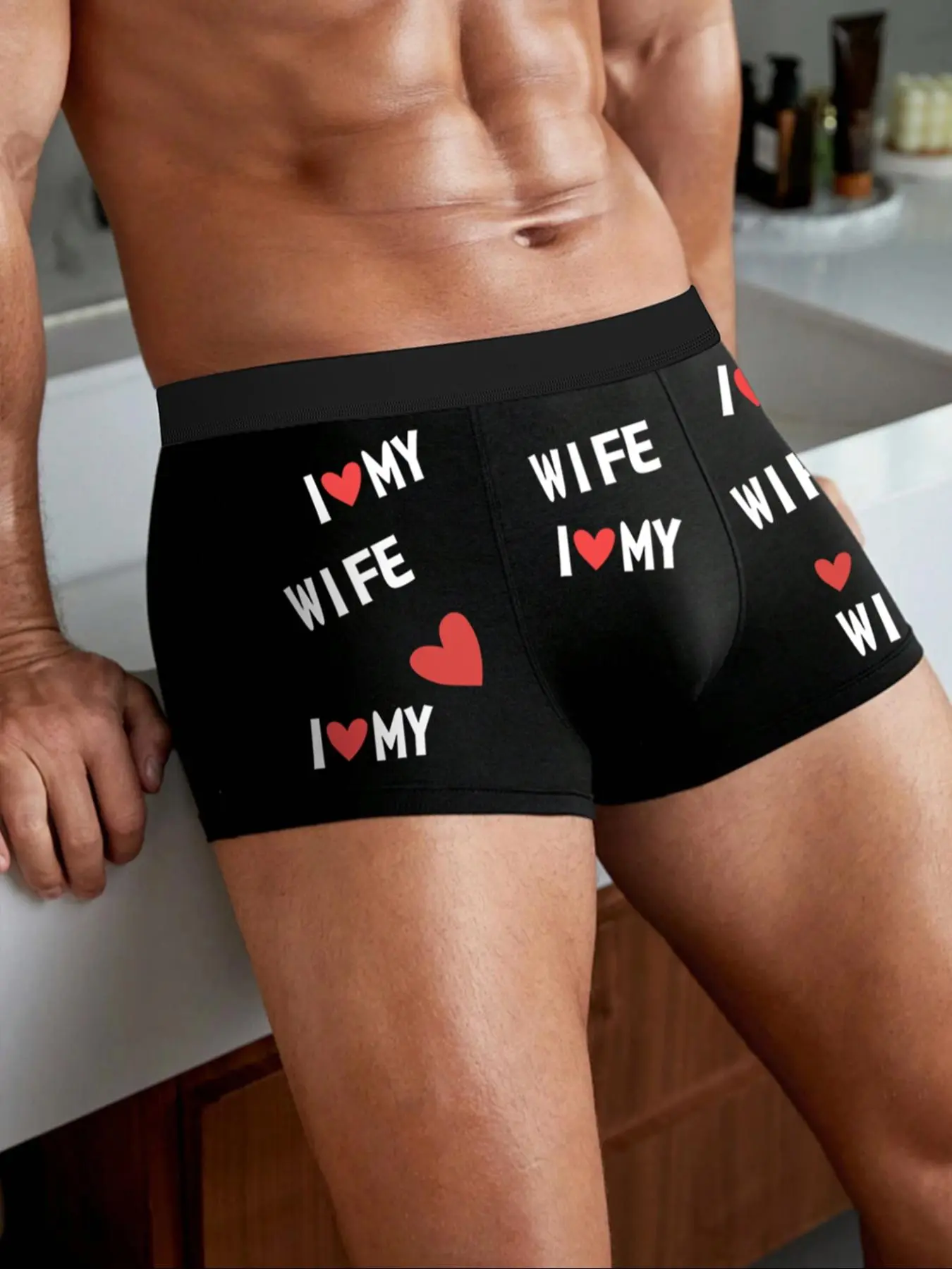Men's Letter & Heart Print Boxer Brief, Soft Comfy Breathable Underwear for Daily Wear, Casual Men's Underwear for All Seasons