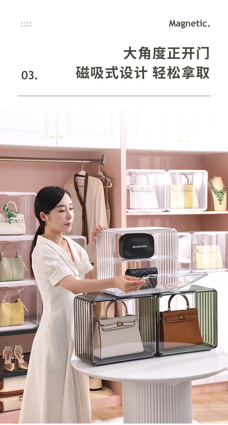 Product Introduction of Luxury Bag Storage Box Acrylic Hand-Made Display Stand Magnetic Transparent Doll Dustproof Display Box Organiser 9