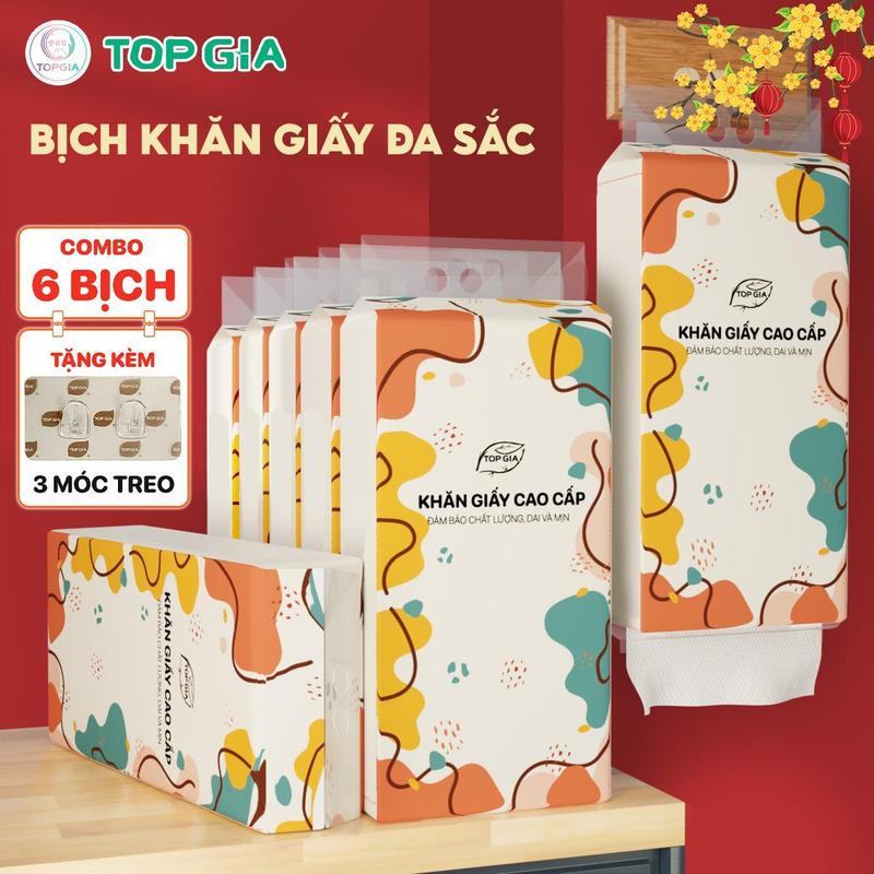 (6 BỊCH BẢN TO) COMBO 6 bịch khăn giấy đa sắc treo tường (mua 1 tặng 3 móc treo tường) Giấy Ăn rút an toàn lành tính Giấy Vệ Sinh