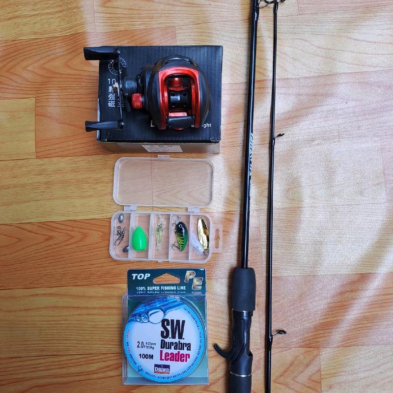 combo bộ cần câu lure sói đen kèm máy ngang và hộp moouf 1 nhái super. 1 ruồi 1 tôm