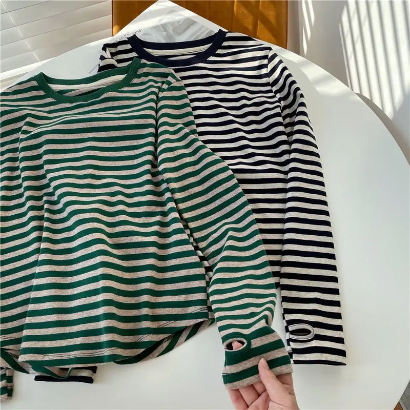 Áo Thun Cotton Dài Tay Nữ, Cổ Tròn, 2022