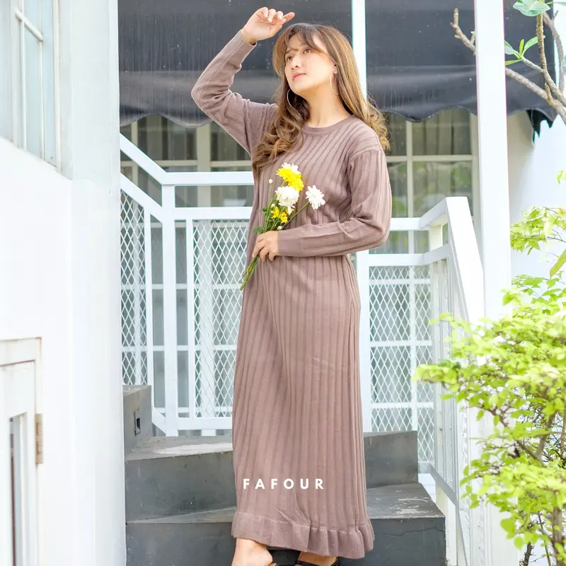 ELOISE - GAMIS DRESS RAJUT BASIC POLOS WANITA KRIWIL FIT BODY PREMIUM 3