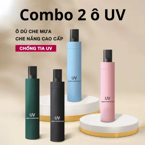 Combo 2 Ô UV gấp gọn, che mưa ,che nắng chống tia uv nhỏ gọn tiện lợi (màu ngẫu nhiên) Chống Nắng