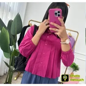 Blouse Wanita Tafa Lengan Panjang Kancing - Katun Twist - Ukuran Fit to XL - Lingkar Dada 98cm - Panjang Baju 54cm