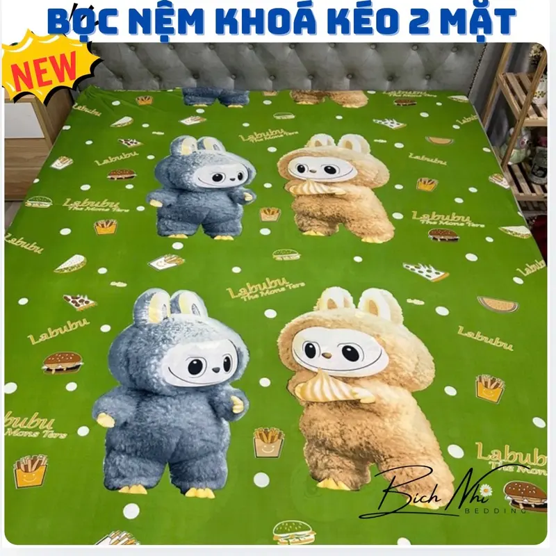 Áo bọc nệm khóa kéo 2 mặt thun lạnh in 3D sắc nét mẫu hoạt hình hottrend 3