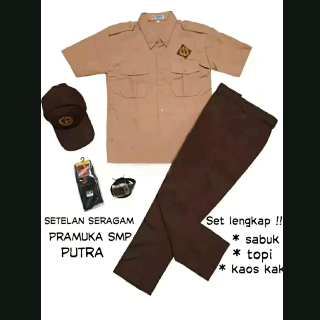 SET LENGKAP SERAGAM PRAMUKA SMP,SMA DAN SMK ANAK LAKI LAKI BAJU PENDEK CELANA PANJANG Bordir Kemeja