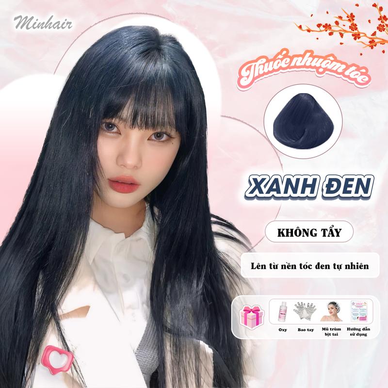 Thuốc nhuộm tóc Xanh Đen không cần tẩy tặng kèm oxi trợ dưỡng và bai tay, trùm đầu, bịt tai, Minhair Women Đổi Màu Tóc Dưỡng Tóc