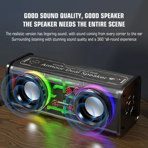 Speaker mekanis transparan dua speaker, kapasitas tinggi 1800mAh, pencahayaan RGB, subwoofer Bluetooth, subwoofer nirkabel TWS portabel, bass audio olahraga luar ruangan, LED.
