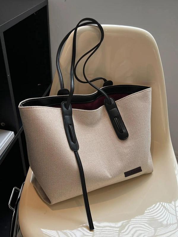 Women's Summer 2025 Beige Elegant Large Capacity Tote Bag with Pockets Inside, Casual Trendy Handbag & Shoulder Bag, Tote Bag for Trip & Business, Ladies Purse, Shopper Handbag, Biggie Bag Upgraded Large 1
