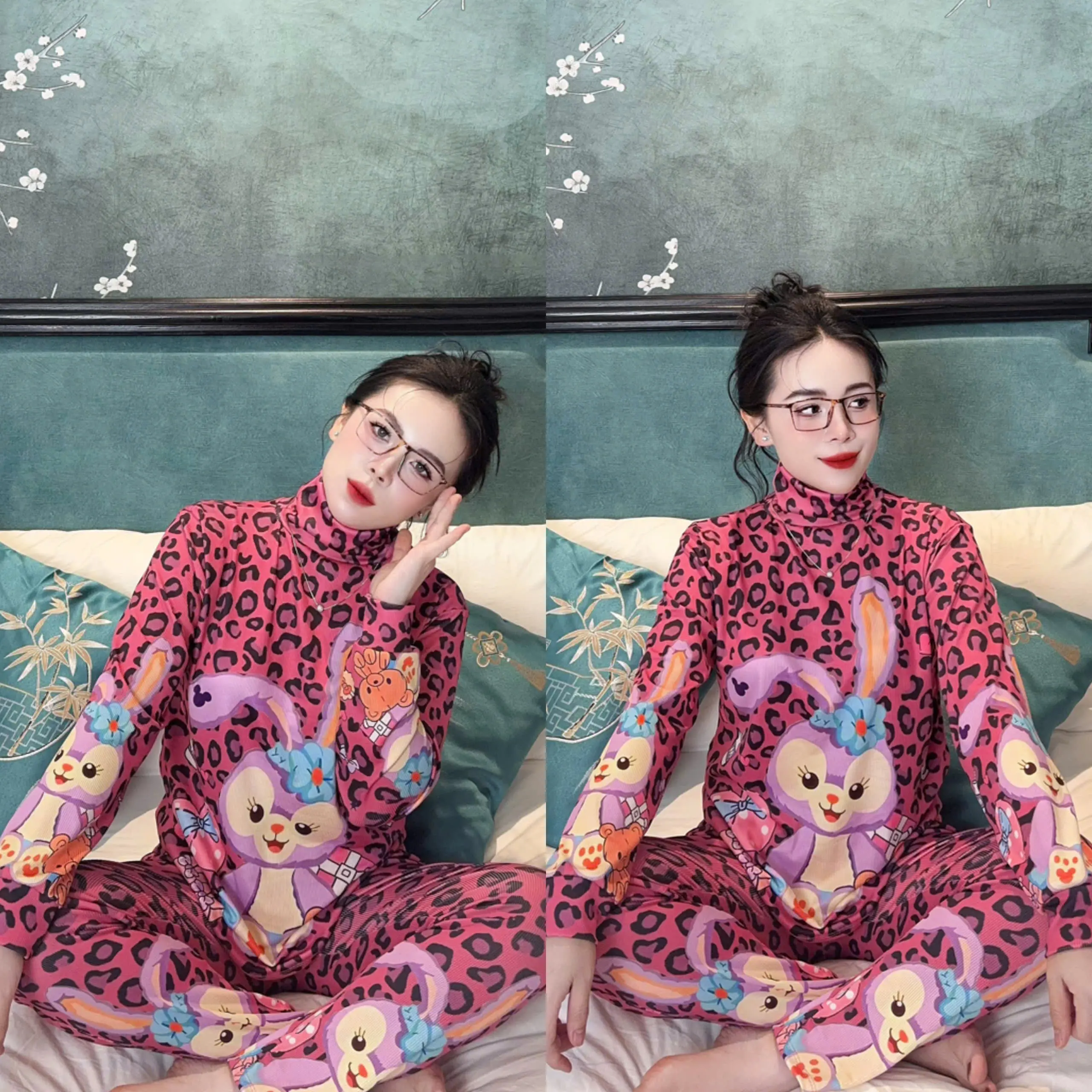 Bộ Cổ Lọ Chất Tăm Lạnh In Hình BabyThree Tay Dài Quần Baggy