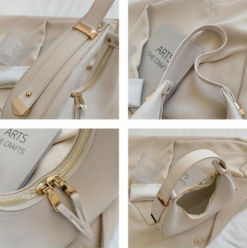 Product Introduction of Classic Design Ladies Crossbody Shoulder Bag Textured And Atmospheric Ladies Bag Simple Zipper Solid Color Crescent Bag Large Capacity Retro Handbag PU Leather Underarm Bag 29