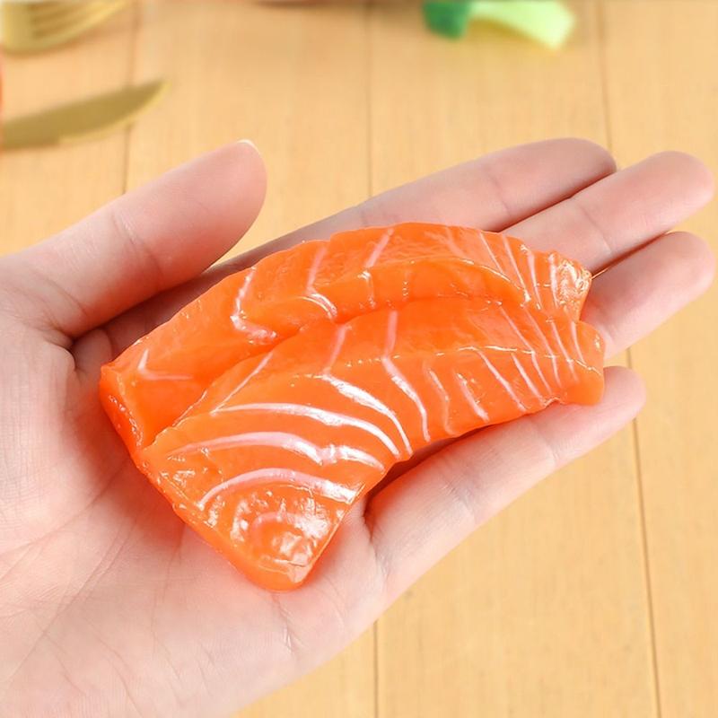 Product Introduction of Artificial Japanese Food Realistic Salmon Model Pretend Play Sushi Simulated Sashimi Model Seafood PVC Fake Food Toys Boy 10