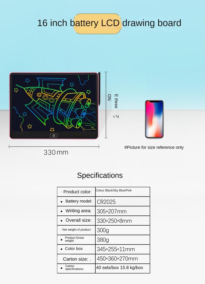 Product Introduction of Large size 13-inch 16-inch LCD painting board LCD writing board Children's graffiti electronic small black board drawing tablet 3