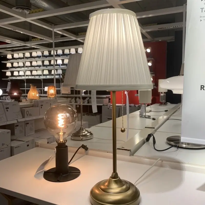 IKEA ARSTID Lampu meja/ lampu tidur cahaya lembut, kuningan/putih 55cm 1