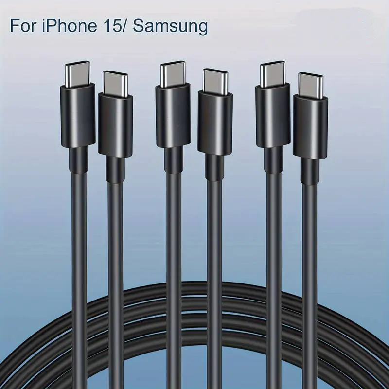 Cáp USB C Sang USB C, Sạc Dây Sạc Nhanh Type C, Tương Thích Với Samsung S23 / S22 / S21 / S20 / N10 / N20, iPhone 15, Cáp Dữ Liệu Điện Thoại Di Động Phụ Kiện 3