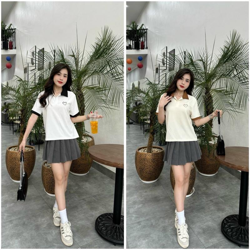 ( 2 áo Polo ) Áo Polo nữ size  S-3XL thiết kế thêu trái tim ,cotton tổ ong , sang trọng ,đơn giản thanh lịch dành cho nữ.(M2)