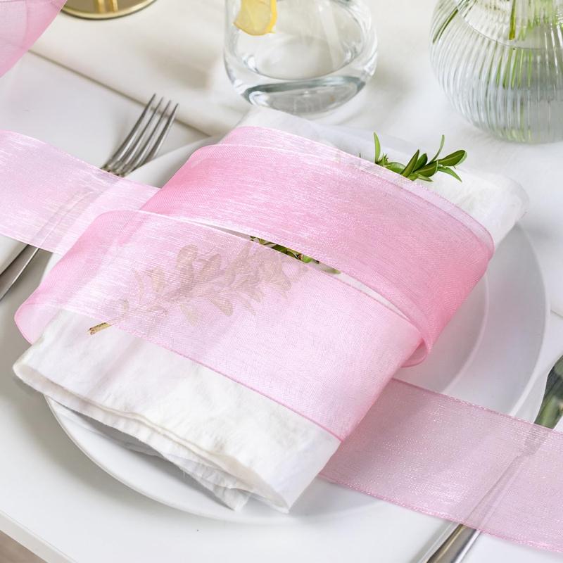 Organza Sheer Ribbon (2 Rolls), Clear Chiffon Sheer Fabric Ribbon, Decorative Ribbon for Wedding Birthday Party Gift Wrapping Flower Bouquet 3