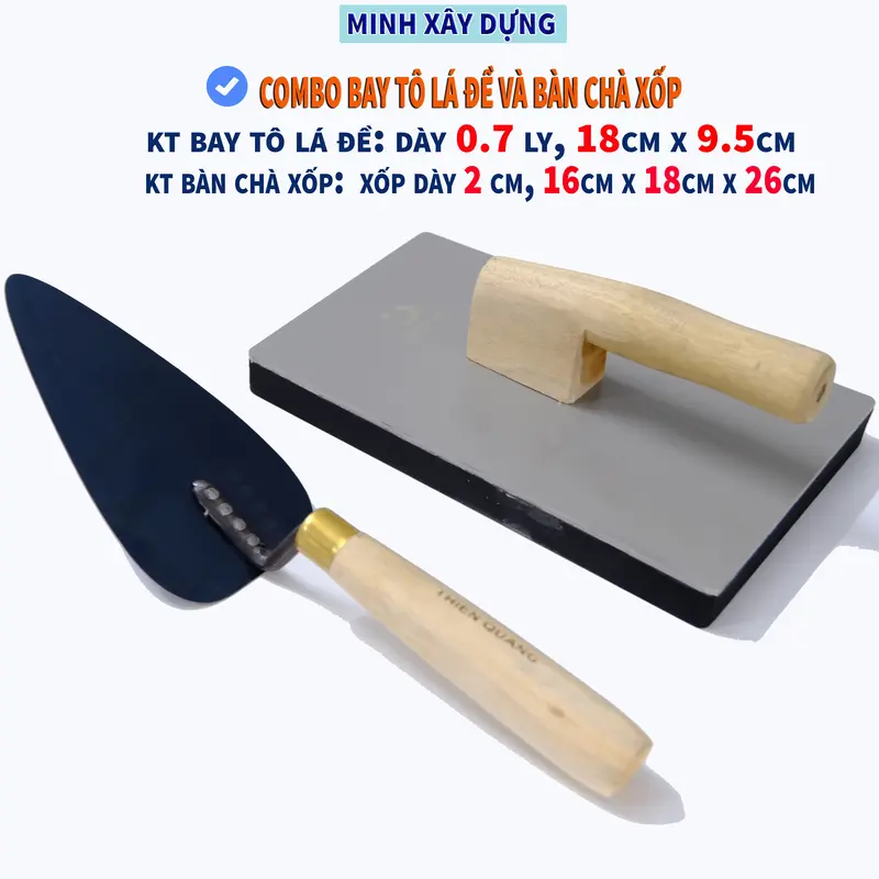 Combo bay tô lá đề dày 0.7 ly, kích thước 18cmx9.5cm và bàn chà xốp 0