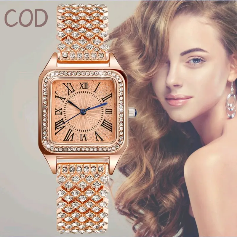 Jam wanita segi 4 diamond tahan air bisa cod 0