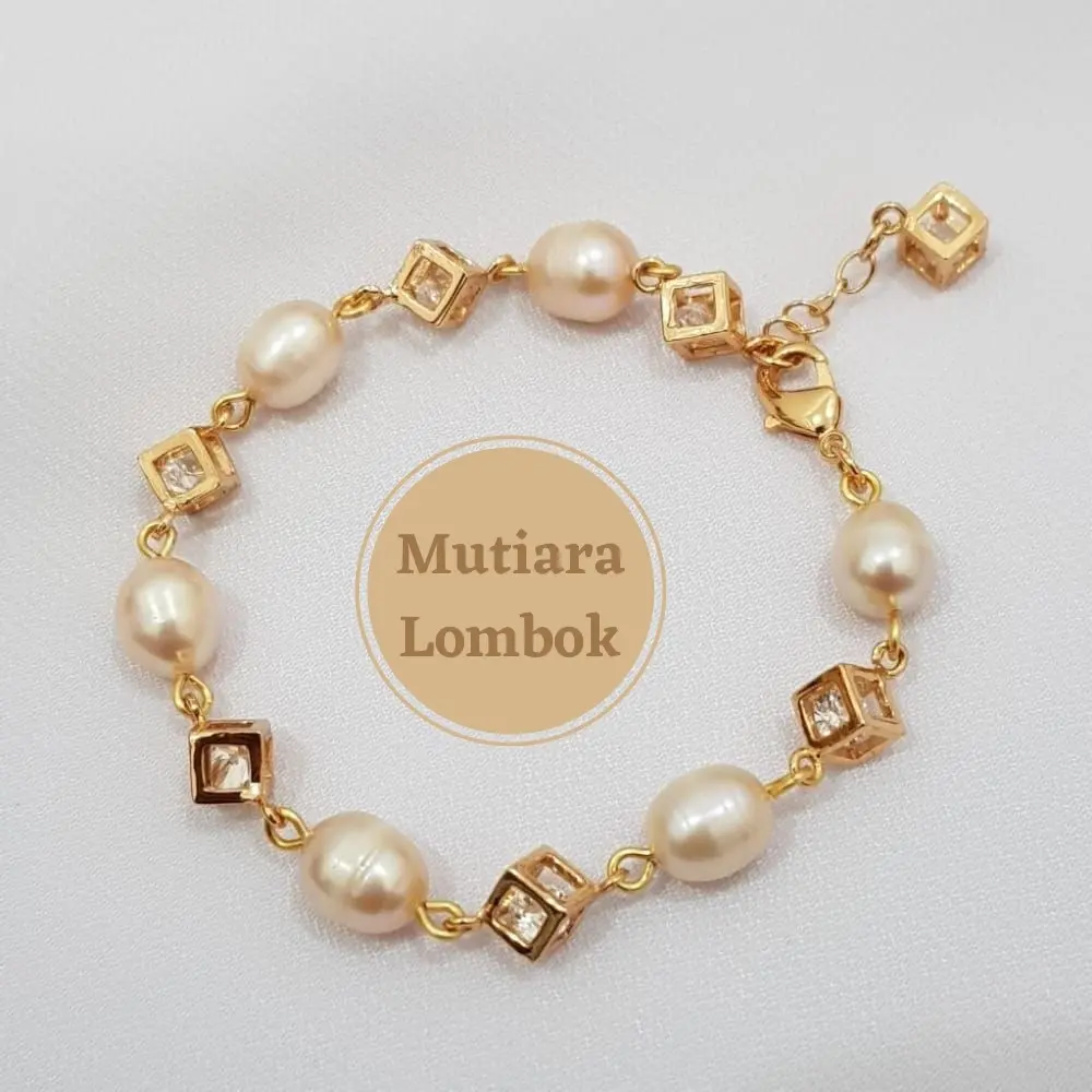Bersertifikat gelang mutiara air tawar lombok peach oval