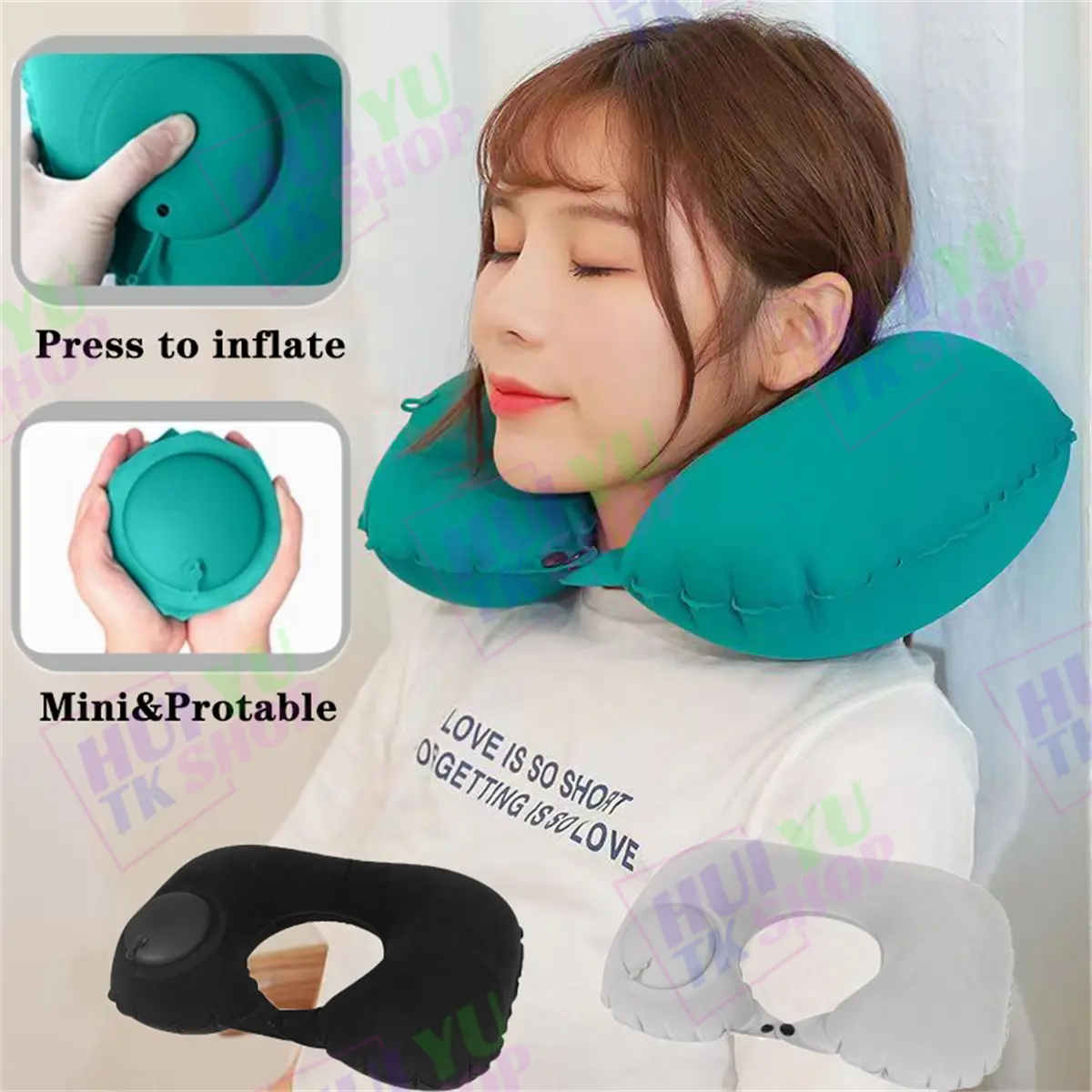 Press inflatable U-shaped pillow (Use for Travel,Office or Car) nap pillow portable Folding neck pillow U-Shape Inflatable Travel Pillow