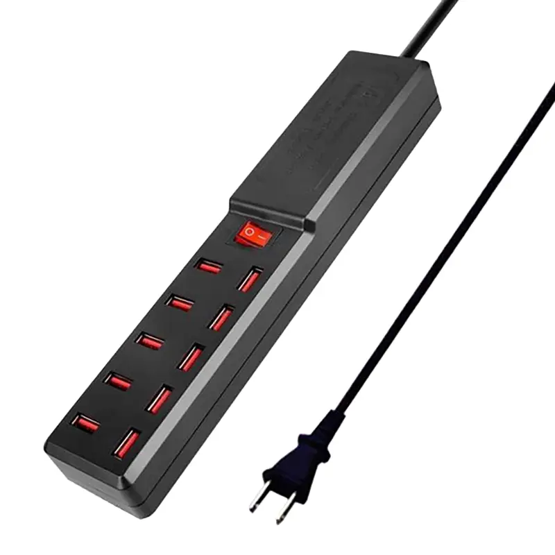 USB Power Socket 10-Port USB Power Board Mobile Phone Tablet Charger Universal USB Power Strip Socket 1.5M(US Plug)