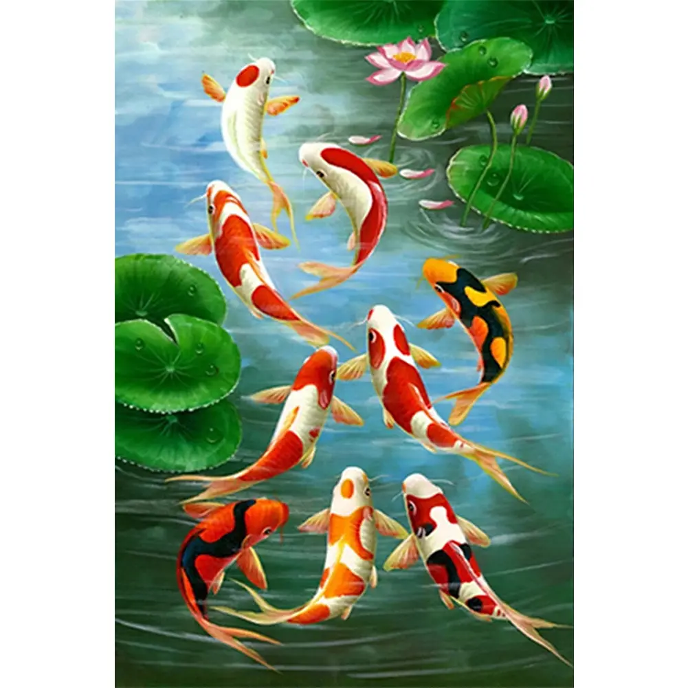 งานปักครอสติช Koi Pond, ด้ายฝ้ายอนินิจธรรม (พิมพ์ลาย), ปักเต็ม, 11CT, วัสดุที่เป็นมิตรกับสิ่งแวดล้อม