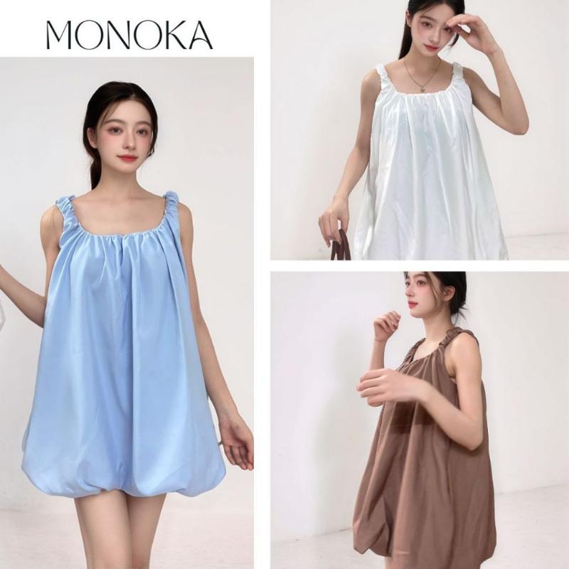 Product Introduction of ( Ảnh thật) Váy 2 dây babydoll dáng bí phồng 2 lớp cổ vuông  Đầm bầu áo dáng rộng cute dễ thương chubby T219G MONOKA 0