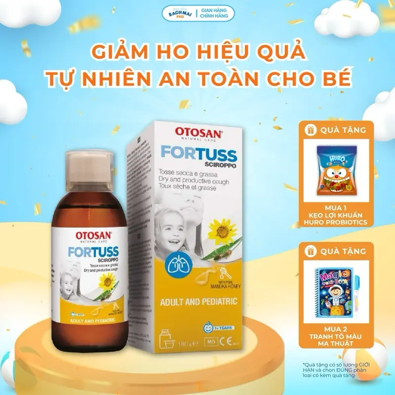 Siro ho Otosan Fortuss làm giảm các triệu chứng viêm họng, khàn tiếng và ho khàn, ho có đờm cho trẻ