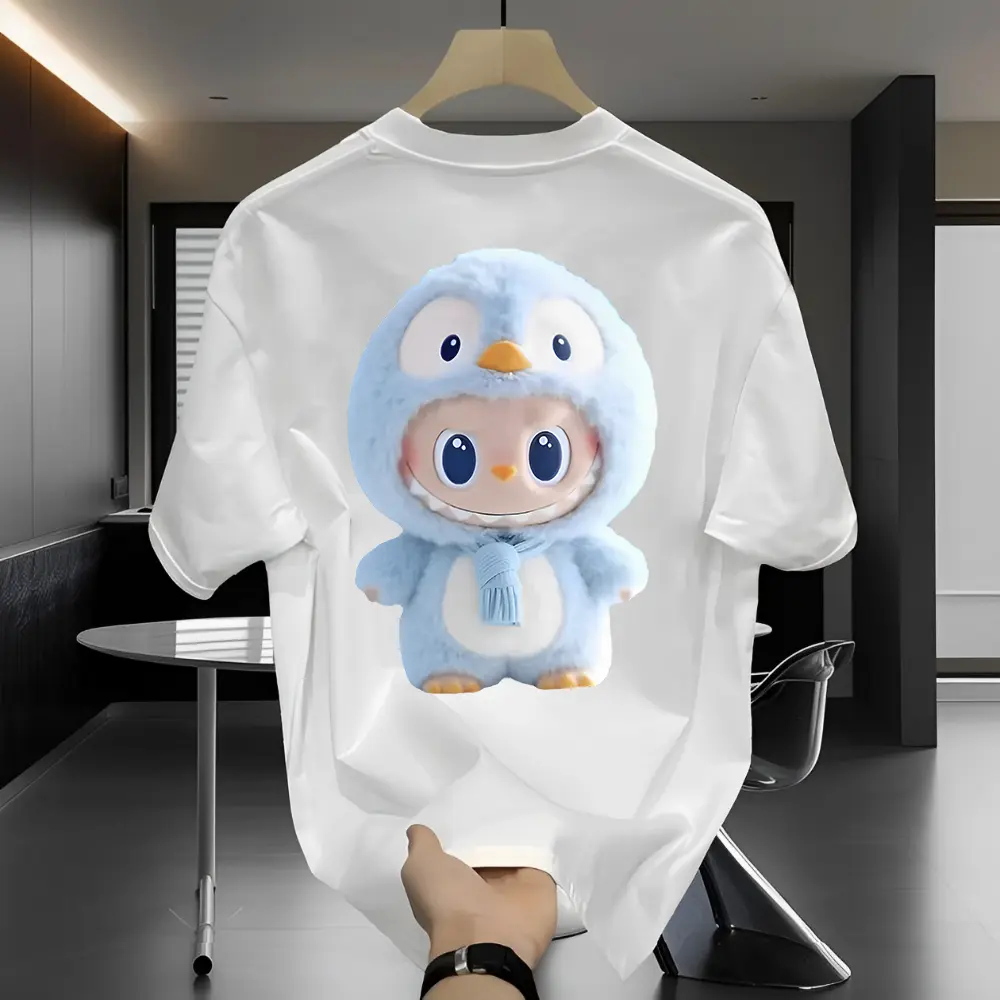 2024 New Arrival 100% Cotton Labubu Fun Cartoon Loose Short-sleeved T-shirt Crew Neck Top for Men and Women Unisex
