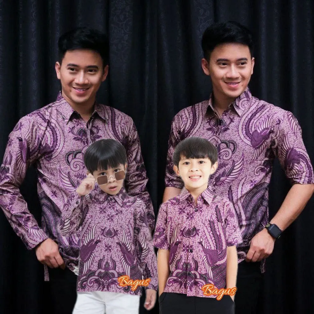 Kemeja Batik Pria Couple dan Kemeja Batik Anak laki laki Cowok Modern Terbaru motif Iron Ungu lilac