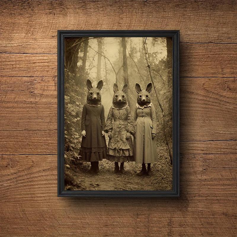 Vintage Rabbit Pattern Unframed Canvas Wall Art Print, Gothic Occult Poster, Wall Art for Home Office Decor 2
