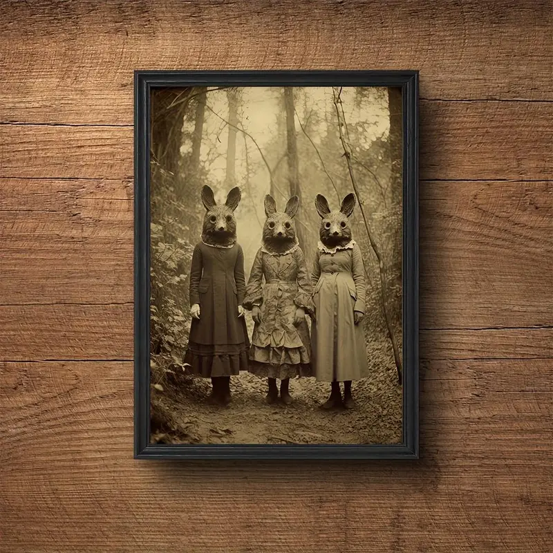 Vintage Rabbit Pattern Unframed Canvas Wall Art Print, Gothic Occult Poster, Wall Art for Home Office Decor 2