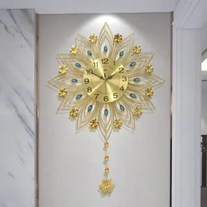taffHOME Jam Dinding Geometric Pendulum Bulat Sultan Mewah Quartz 60 CM 44 CM 38 CM Golden Diameter 38 cm Tanpa Suara Baterai AA Bahan Berkualitas Metal Awet
