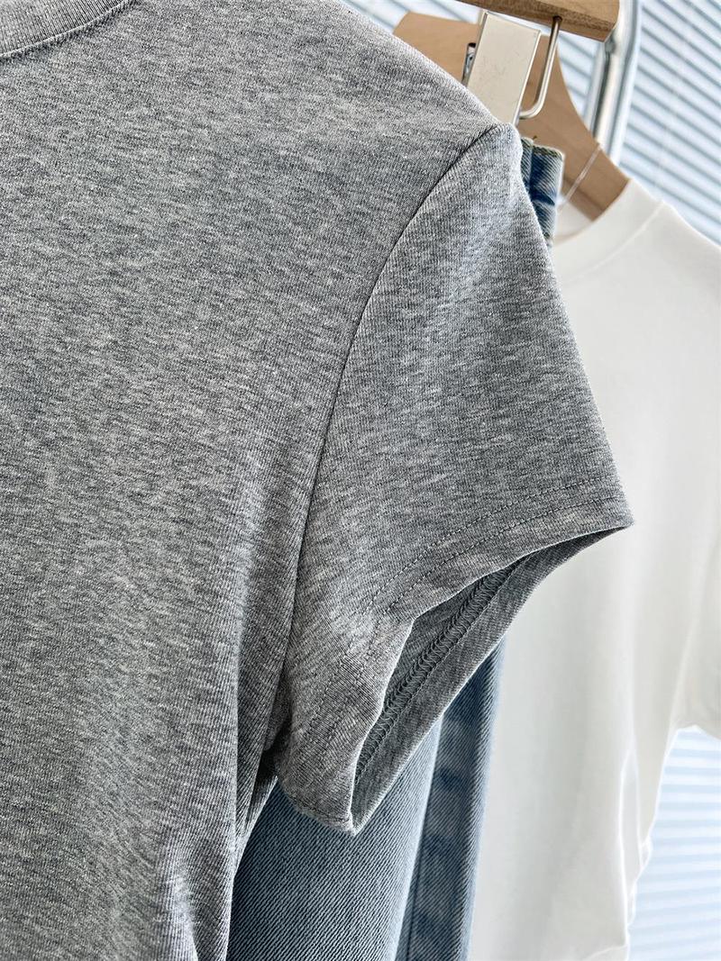 Product Introduction of Short pleated women's T-shirt waist design sweet short-sleeved summer cotton round neck top 23