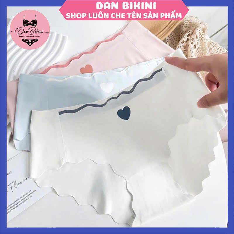 Set 5-10 Quần Lót Nữ Đúc Su Tim Thun Lạnh viền sóng không đường may không lộ viền đính trái tim nhỏ Mã 405