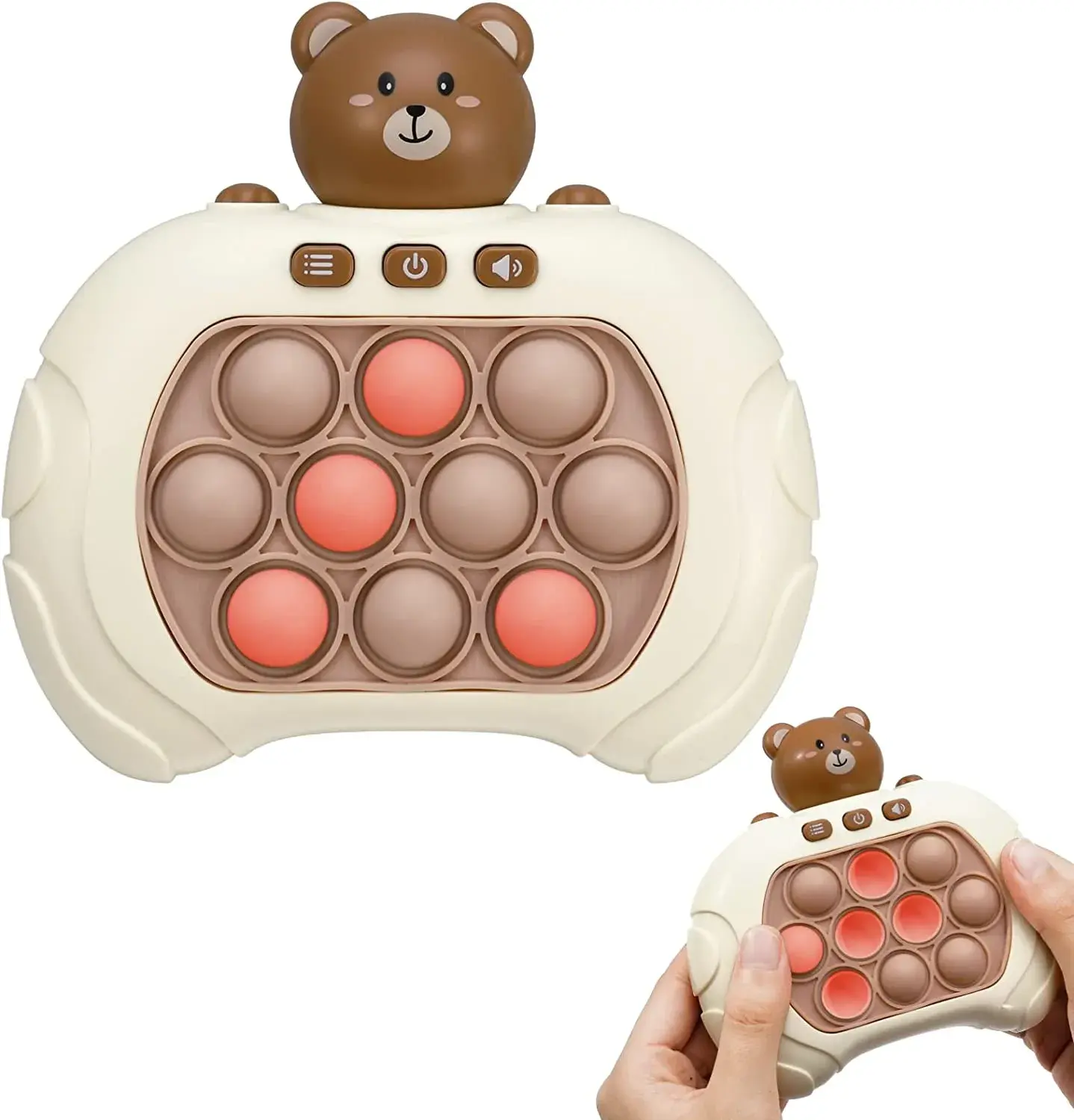 Pop It Game Light Up Fidget Toy, Quick Push Game Console, Whack a Mole Game, Decompression Breakthrough Puzzle Pop Game Machine, Multiple Game Modes Toy for 3+ Years (Astronaut/Little Bear)