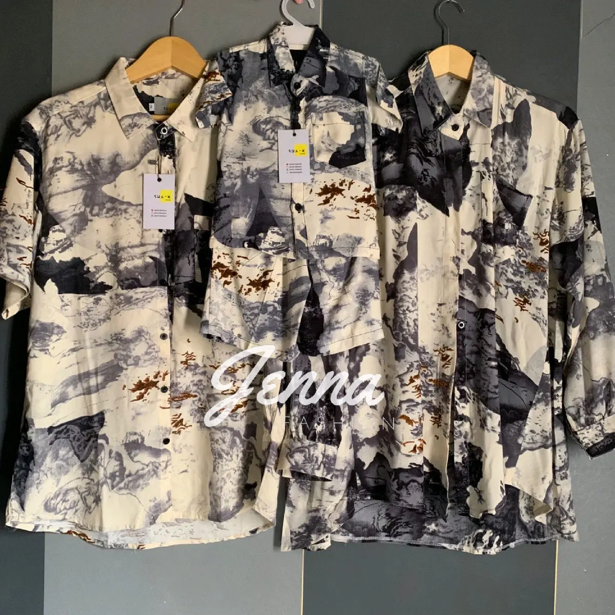 COUPLE KEMEJA RAYON PREMIUM GRAY MARBLE (HARGA SATUAN) Santai Santai