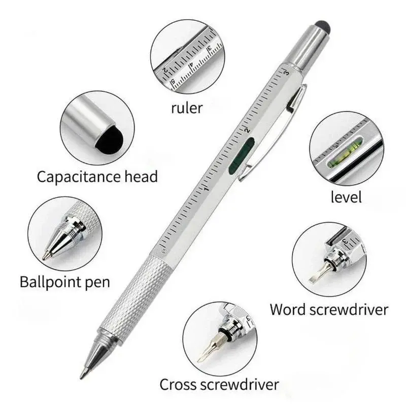 Bút Bi Đa Chức Năng, 7 Trong 1, Với Dụng Cụ Cầm Tay Hiện Đại, Thước Đo Kỹ Thuật, Tuốc Nơ Vít, Bút Cảm Ứng, Mức Cảm Ứng, Thích Hợp Cho Đo Lường 0