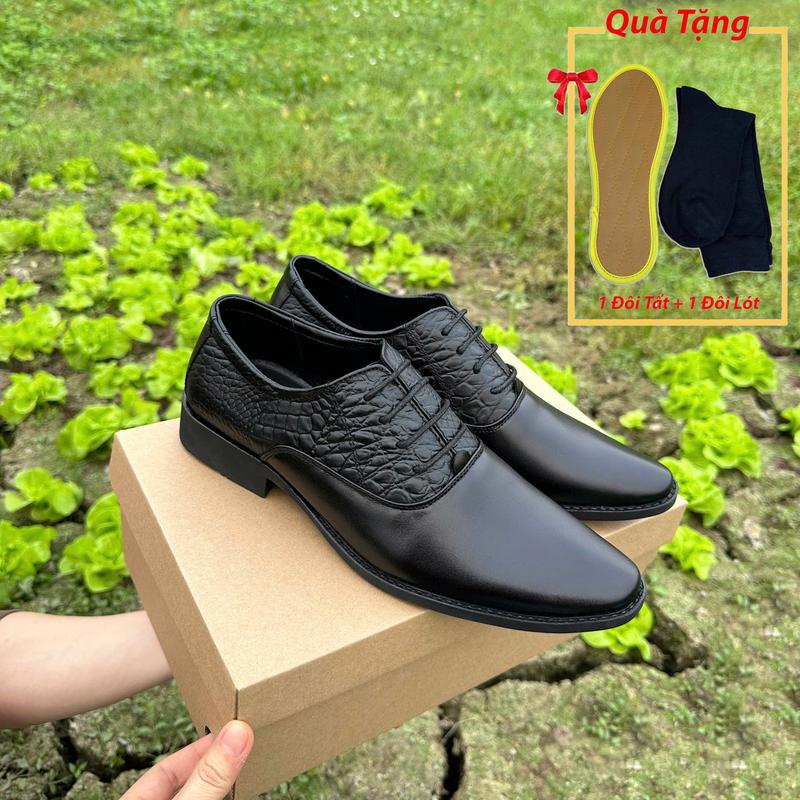  Giày Tây Nam Công Sở Buộc Dây Tặng 1 đôi tất và 1 đôi lót giày 