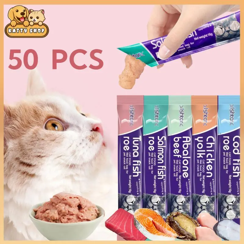 50PCS Snack Kucing Makanan Kucing Basah Cemilan Kucing Cat Strip Cemilan Kitten Bio Creamy Treats 0