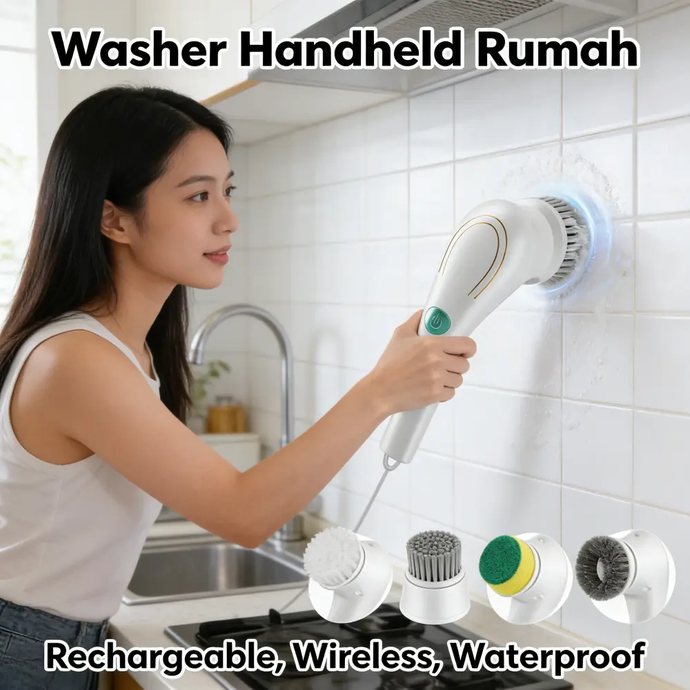 Kemaskin Pembersih Listrik 6-in-1 Nirkabel - Alat Pembersih Lantai & Scrubber Multifungsi untuk Kamar Mandi, Dapur, Rumah, Dengan Fitur Spray & Rotasi 360° Model [MODEL NAME] Panjang [MEASUREMENT]