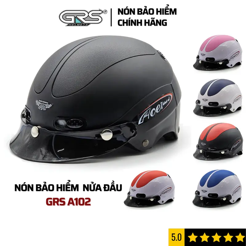 Mũ bảo hiểm nửa đầu GRS HELMETS A102, nón bảo hiểm có lưỡi trai, thiết kế an toàn, thoáng mát, gọn nhẹ phù hợp cho cả nam và nữ size 55- 58 cm 1