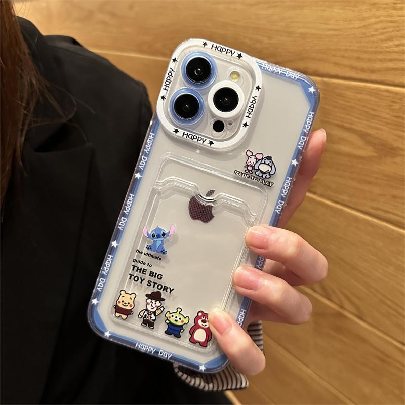 Product Introduction of Cartoon Lovely Stitch Winnie Toy Story Mobile Phone Case with Card Bag For iPhone 15 Pro Max 14 Pro Max 14 15 Plus 13 Pro Max Soft Phone Back Cover for iPhone 12 Pro Max 11 Pro Max XR XS Max 7 8 Plus Back Shell​​​​​​​ 11