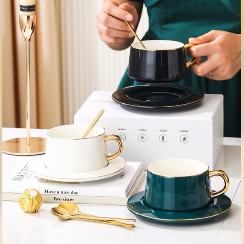 Product Introduction of Creative Coffee Cup Set, 2 Sets Ceramic Cup with Saucer, Exquisite Coffee Cup Set for Home Office Use, Drinkware 7